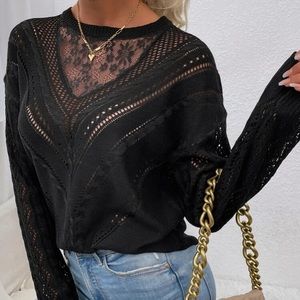 Boho Lace detail sleeve sweater